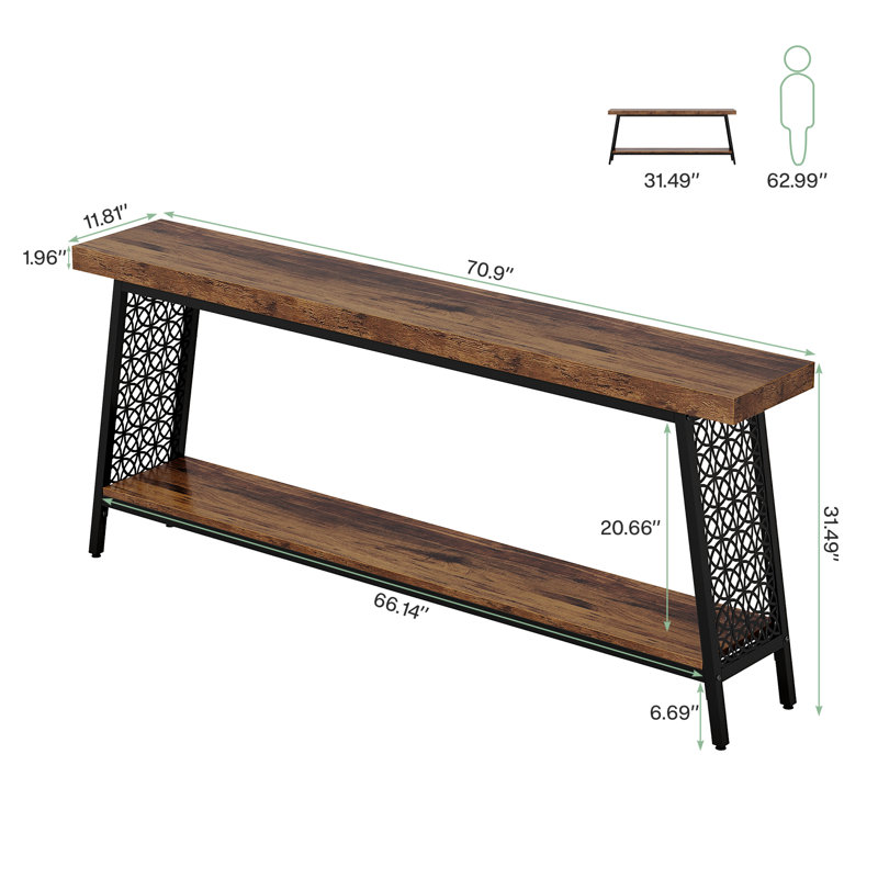 Rustic Brown and Black 70.9" Industrial Console Table with Storage Shelf