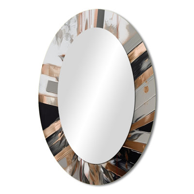 Rose Gold Linear Floral Elegance III - White Traditional Oval Wall Mirror