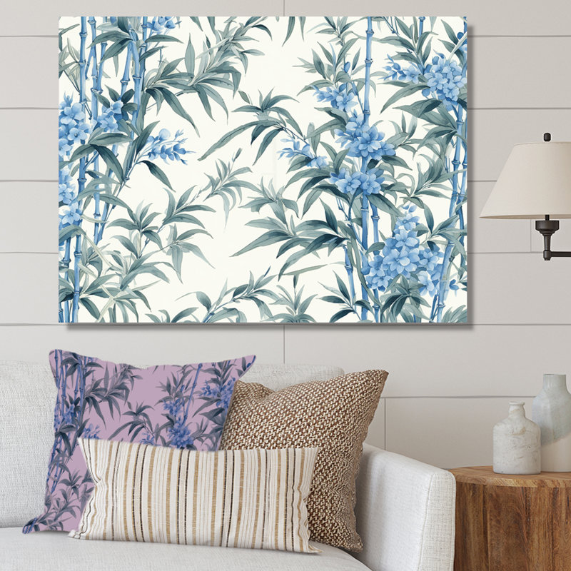 Sérénité chinoise en bambou bleu I sur toile, H 30 po x l 40 po x P 1,5 po, Toile tendue