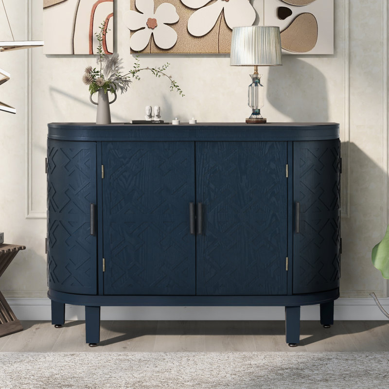 Ceriyah 47.2'' Curved Four-Door Sideboard with Three Shelves,Dining cabinet,Office credenza , Blue