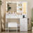 Vanity Desk with Mirror and Lights, Makeup Vanity with 5 Drawers and Hidden Jewelry Organizer-1456846804