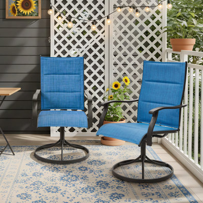 Ensemble de 2 chaises de salle à manger d'extérieur, chaises berçantes pivotantes toutes saisons, chaise de patio pivotante PVC-coated polyester avec dossier haut et structure en métal robuste pour terrasse, jardin et salon près de la piscine