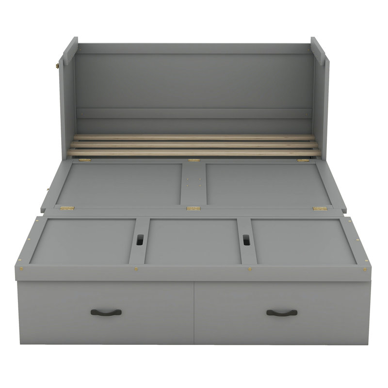 Lit escamotable double avec port USB et grand tiroir, gris