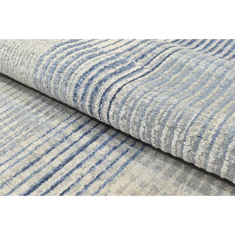Hand Woven Silk and Wool Striped Area Rug, Rectangle 8' x 10'