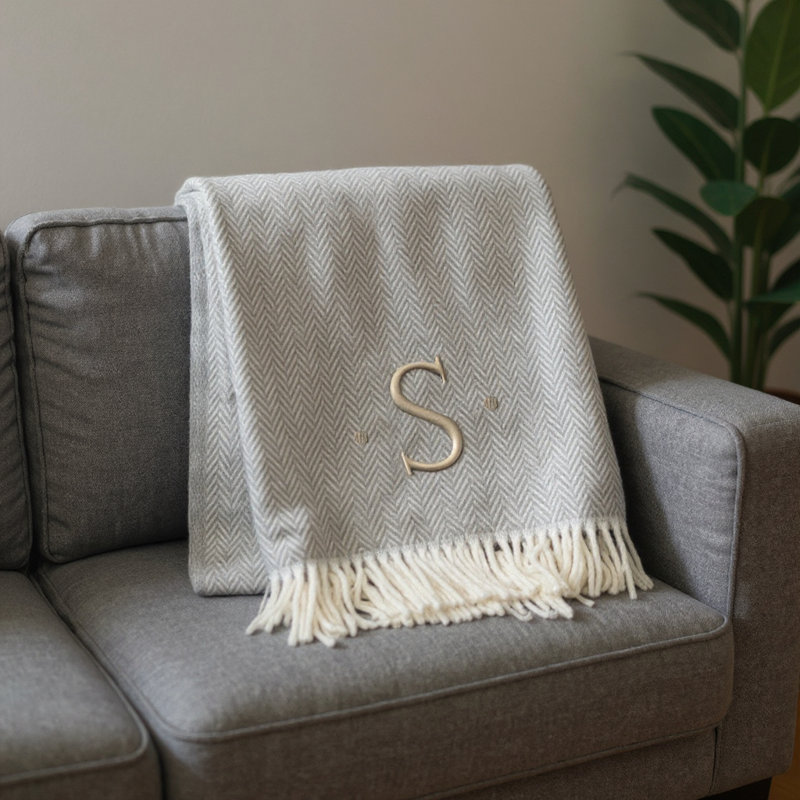 Jeté à chevrons en mélange de coton gris et blanc 55 "X 70" avec glands et broderies