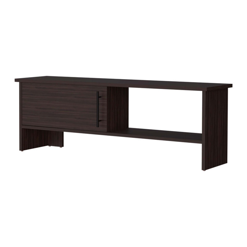 Rock Point Entertainment Center with a Door and Open Storage,  Stained Walnut and White, Brown
