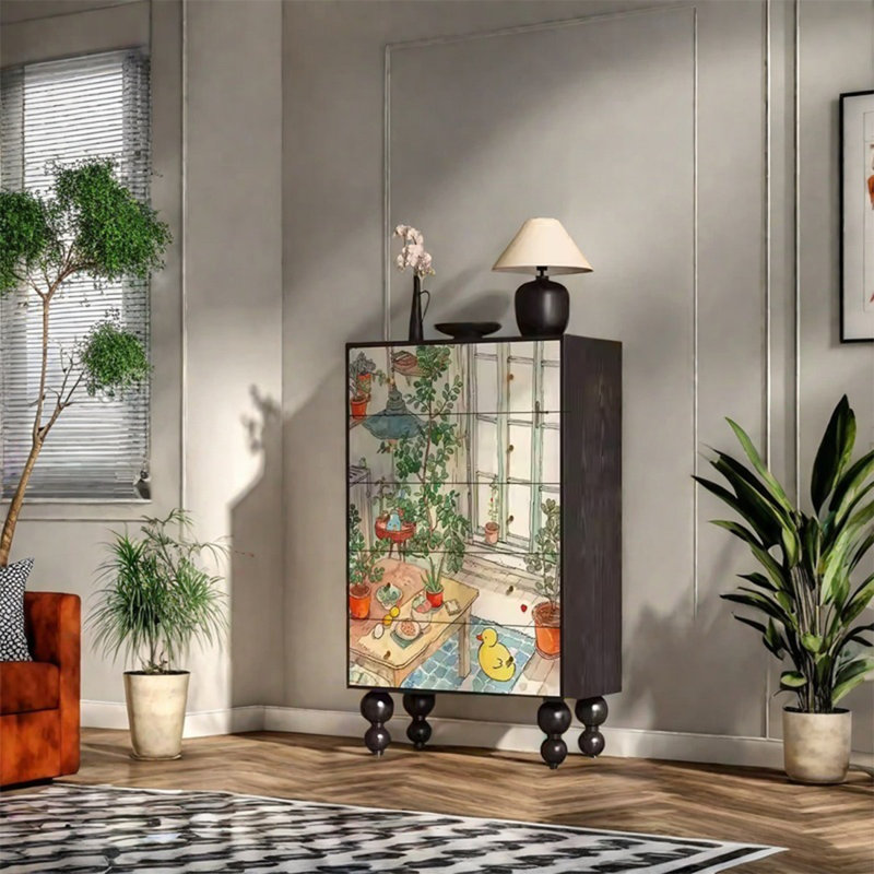 Élégante armoire de rangement à poignées simples avec tiroirs