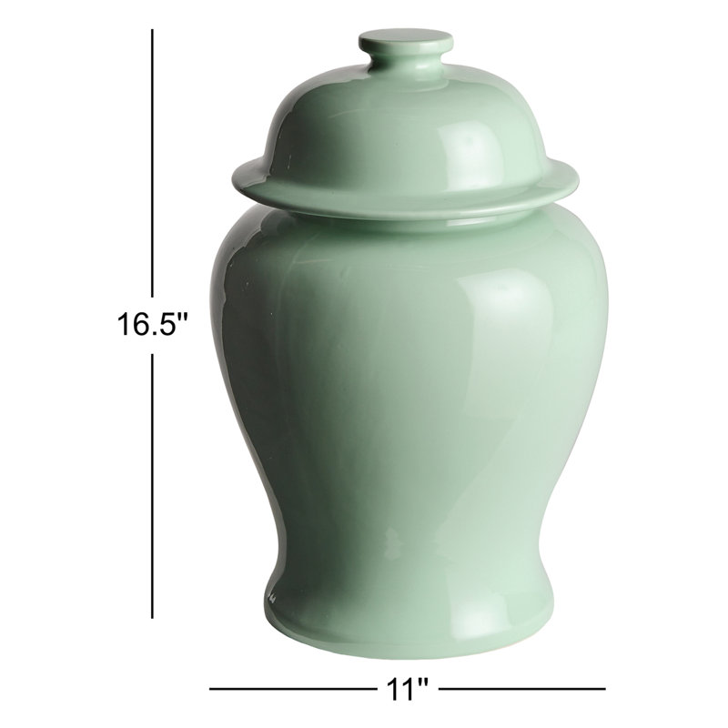 Ricki Ceramic Ginger Jar, 16.5", Green
