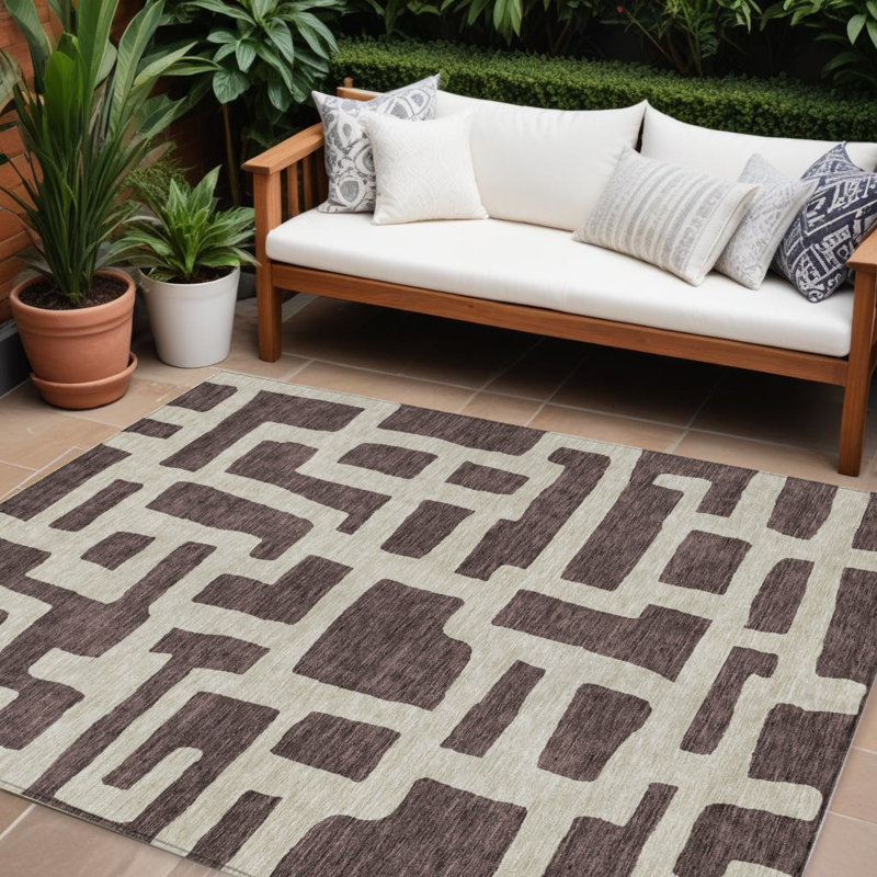 Tapis intérieur lavable abstrait 9 pi x 12 pi brun et beige