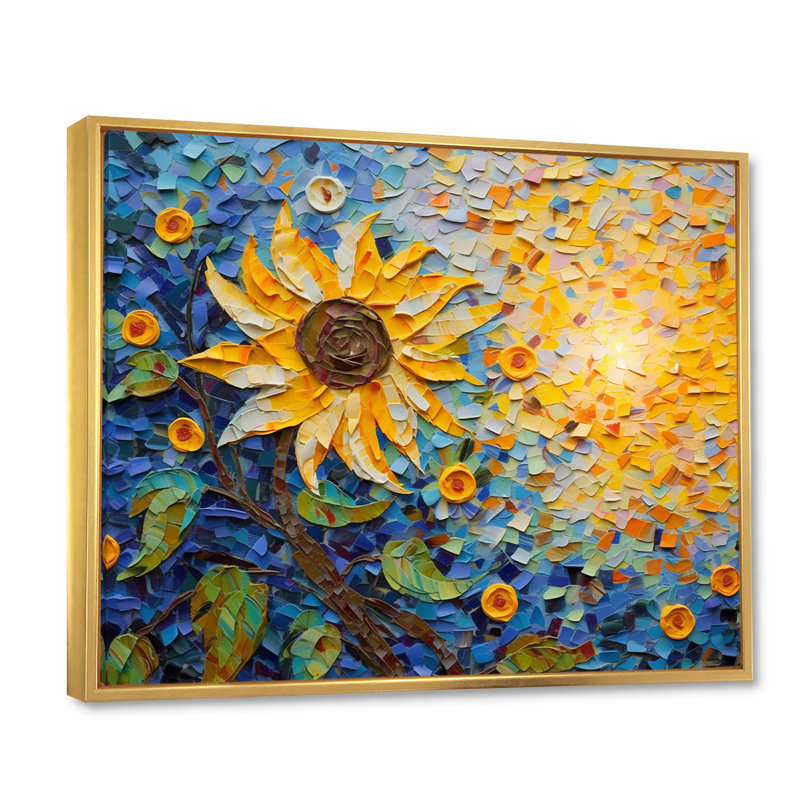 «Blossoming Sunflower in Full Summer», reproduction d'art, H 30 po x l 40 po x P 1,5 po, Cadre flottant doré