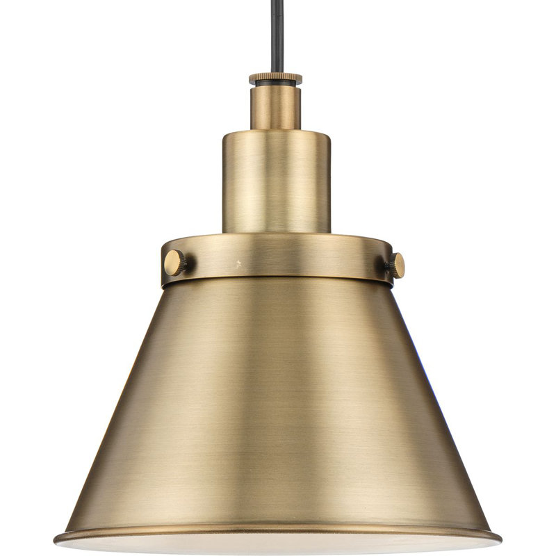 Luminaire suspendu conique à 1 lumière Landrich, Laiton rétro, Laiton rétro