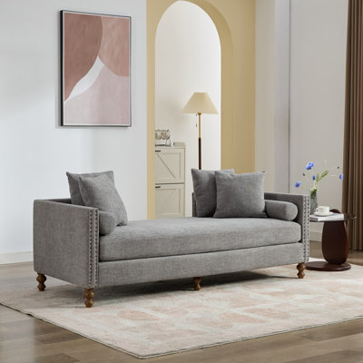 75.2w Upholstered nailhead trim Chaise Lounge For Living Room,king bed end bench With Retro Leg With 4 Accent Pillows 2 Bolsters Pillows by Alcott Hill