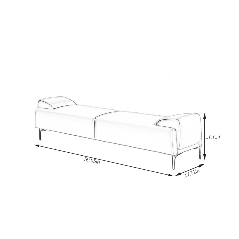 Banc rembourré en cuir Thayn, Gris, H 17,71 po x l 59,05 po x P 17,71 po