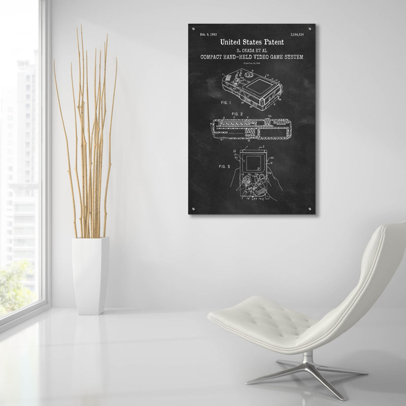 «Hand-Game Game System Blueprint Vernis», art mural en verre acrylique, H 36 po x l 24 po x P 0,2 po