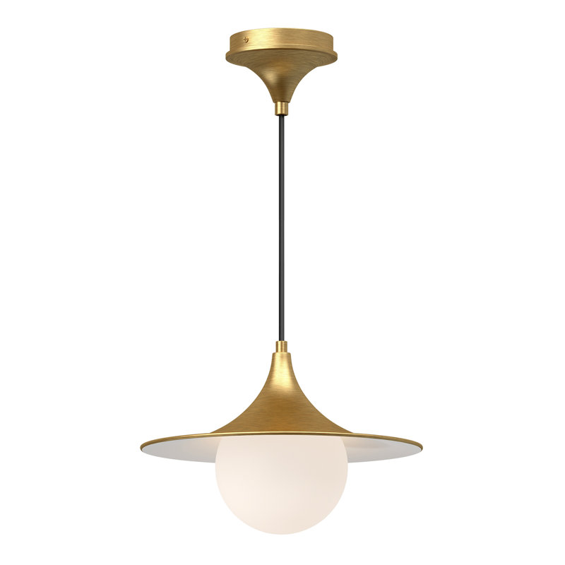 Luminaire suspendu conique à 1 lumière Hermit, Or brossé / verre opale mat, H 83,75 po x l 12,5 po x P 12,5 po