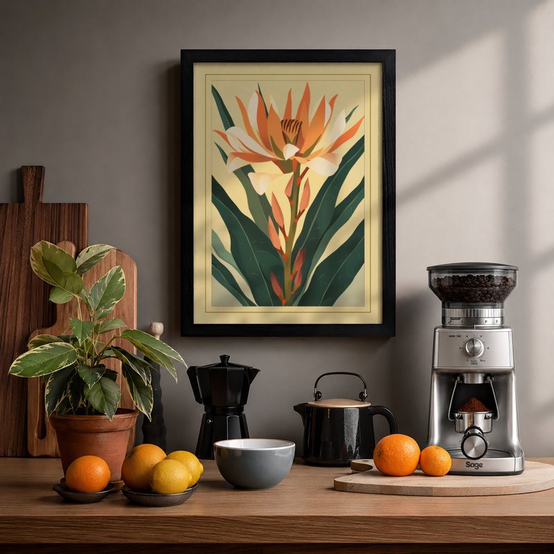 Orange Bloom Botanical - Print, A1 - 84.1 x 59.4 cm, Black