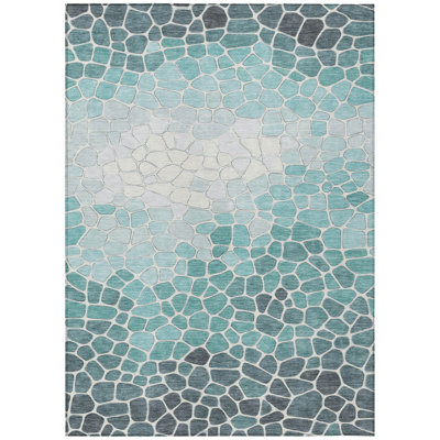Machine Washable Indoor/Outdoor Husby ACN2190 Geometric Rug