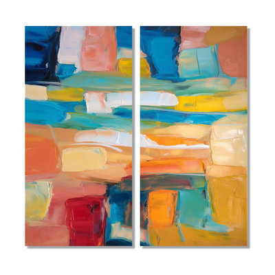«Clete Vibrant Cubist Colourfields» - art mural moderne bleu