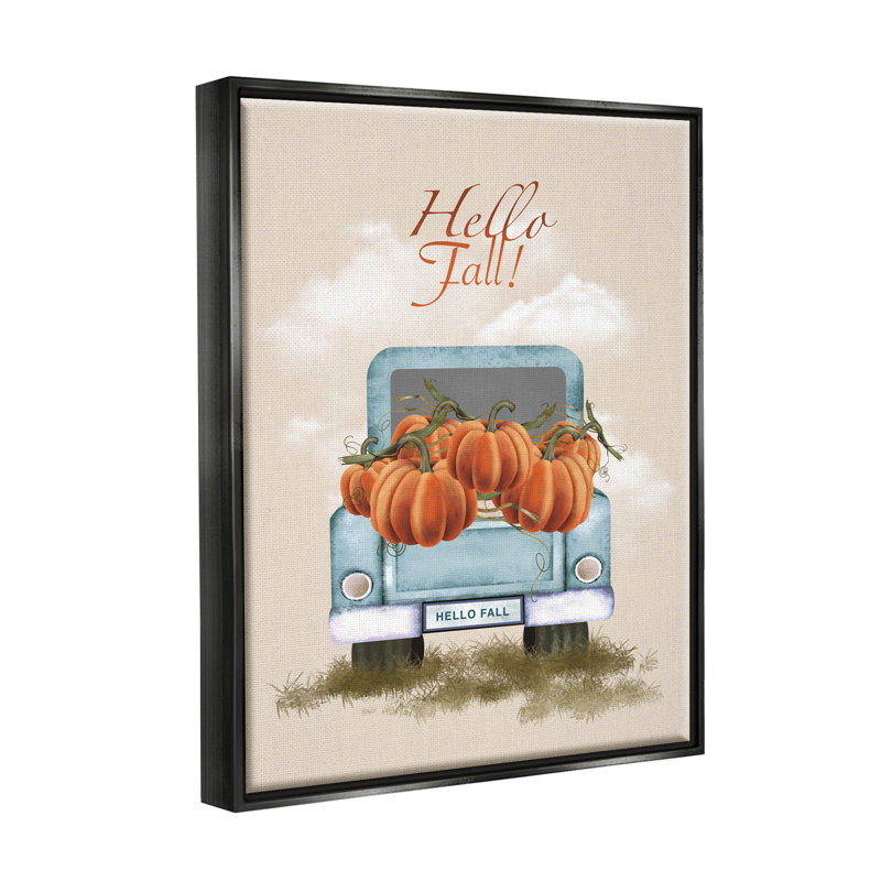 «Hello Fall Seasonal Autumn Pumpkins Floater», art mural par Andrea Jasid Grassi, Cadre flottant noir de jais