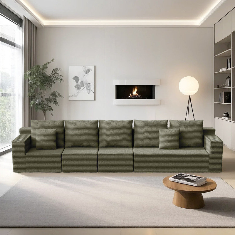 Canapé modulaire en velours côtelé Boneless, Velours côtelé gris