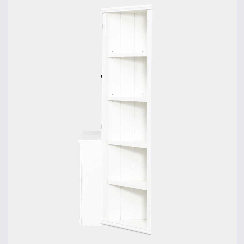 2 armoires de présentation de 75,25 po de hauteur et deux tablettes triangulaires à côtés, costume mural de style rétro de 105,5 po de largeur avec portes en verre, pour les couloirs, le salon, le bureau, le studio ou l'espace de travail - blanc