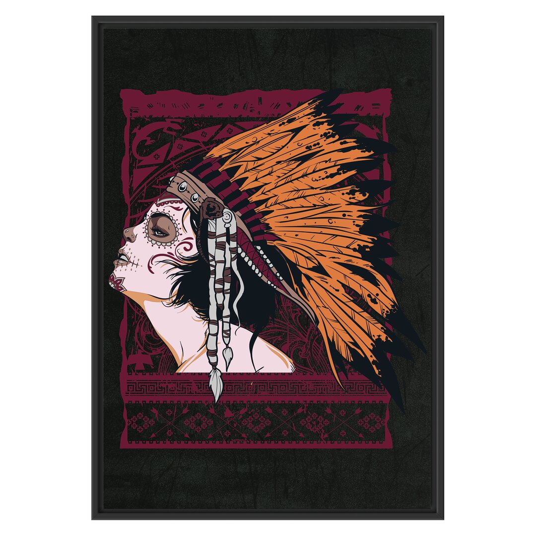 Gerahmtes Wandbild Indian girl schwarz