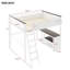 Lit mezzanine avec bureau, tablette ouverte et boîte de rangement, station de charge USB