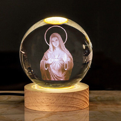 Statue veilleuse en cristal gravée veilleuse avec support en bois