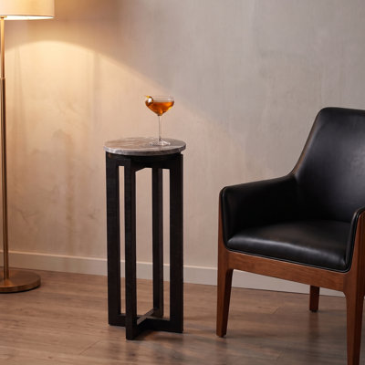 Round Marble Wood Cross Leg Drink Table
