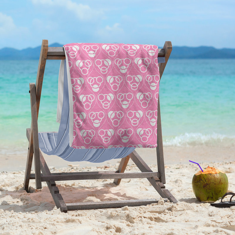 Serviette de plage à motif de cercles et de vagues Classic, Rose / blanc