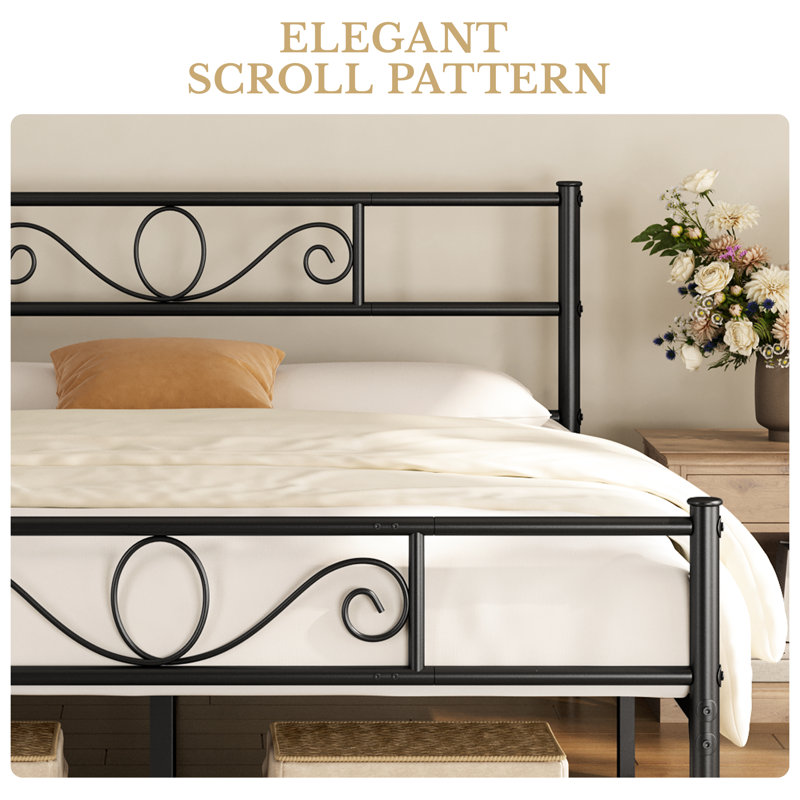 Metal Bed Frame with Headboard/Under-Bed Storage, Kingsize (5'), Black