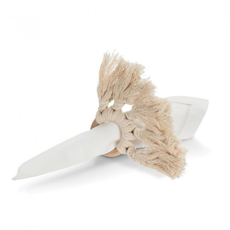 Cotton/Wood Napkin Ring, Ivory/Natural