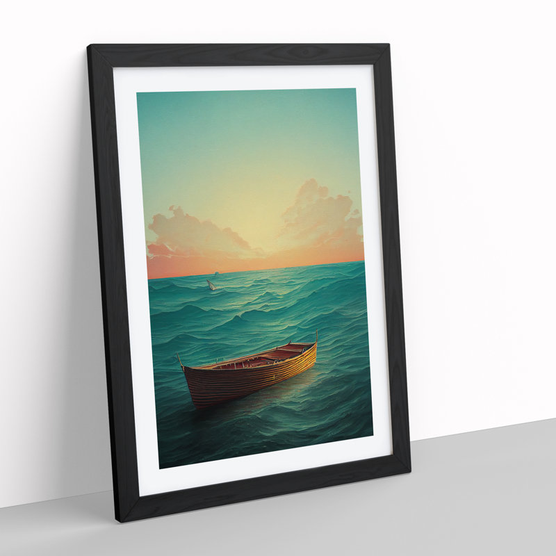 Boat Behind The Sun - Single Picture Frame Painting, 64cm H x 46cm W x 2cm D, Black
