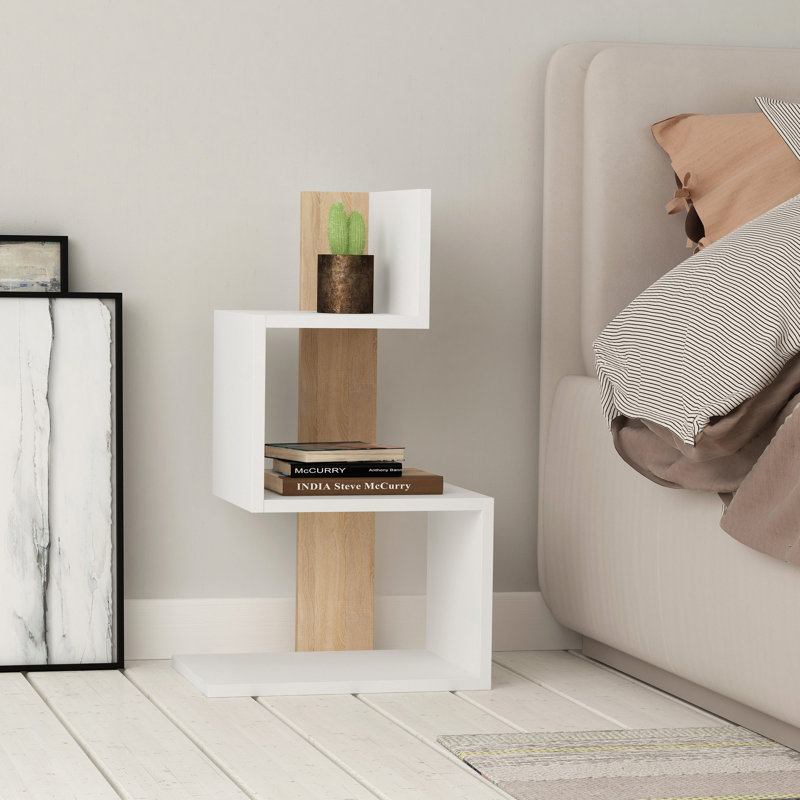 Table de bout avec tablette Coalport, Blanc / Naturel