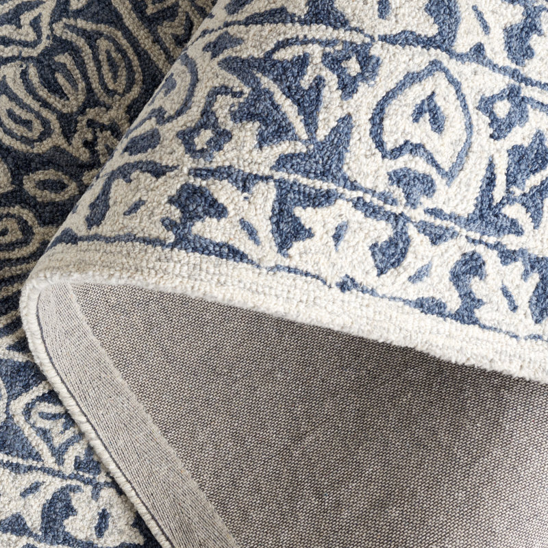 Dip Dye Hand Tufted Wool/Cotton Oriental Rug in Ivory/Blue, Runner 2'3" x 8"
