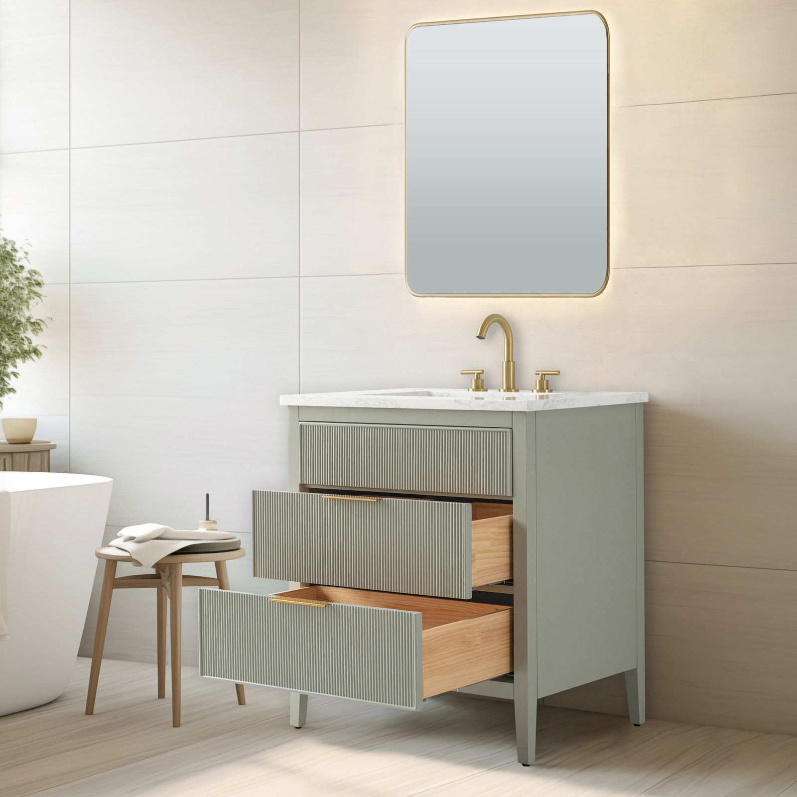 Bilroy 30'' Single Sink Bathroom Vanity , Light Sage
