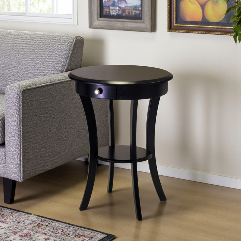 Alabama Solid Wood End Table with Storage, Black