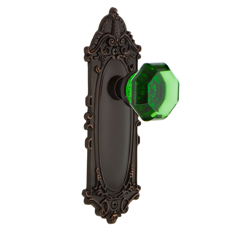 Plaque victorienne avec bouton de porte émeraude Waldorf, 2 3/8 po, Bronze intemporel
