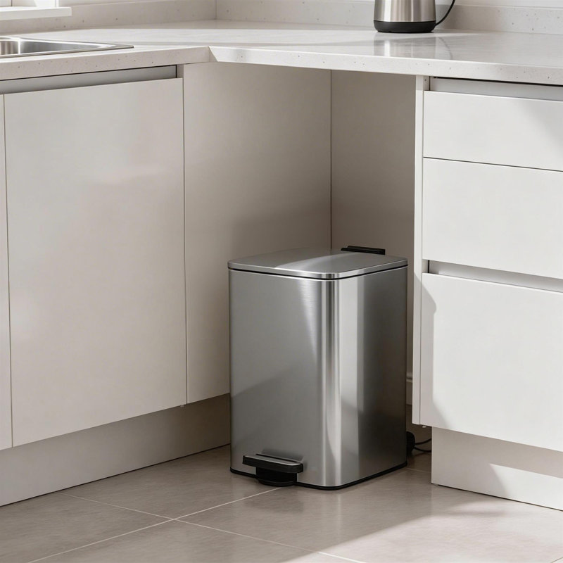 Stainless Steel Step On Kitchen Trash Can - 20L, Brushed