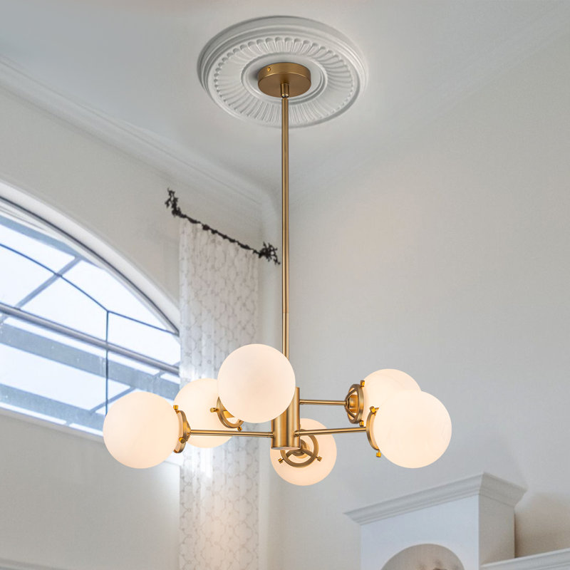 Arianys 6 - Light Dimmable Sputnik Modern Linear Chandelier, Gold, White