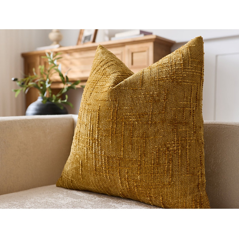 Textured Chenille Throw Pillow Covers, Yellow, Square 18"