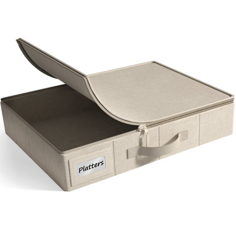 Sorbus Dinnerware Storage Case- Hard Shell, Handles & Felt Dividers - Organize & Safeguard Dinnerware, Compact & Protective Design, Beige