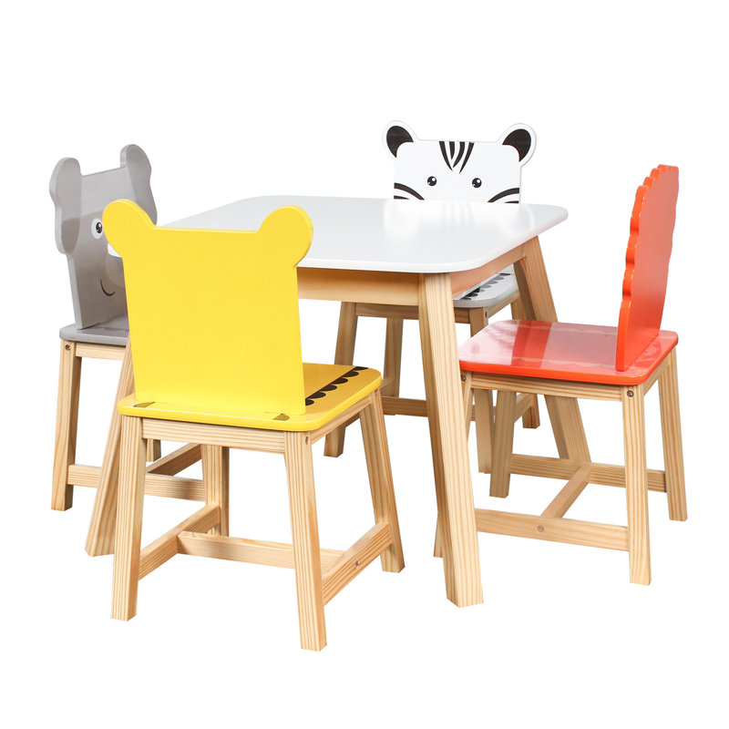 Ensemble de table et de chaises pour enfants 5 pièces, table en bois pour enfants avec 4 chaises