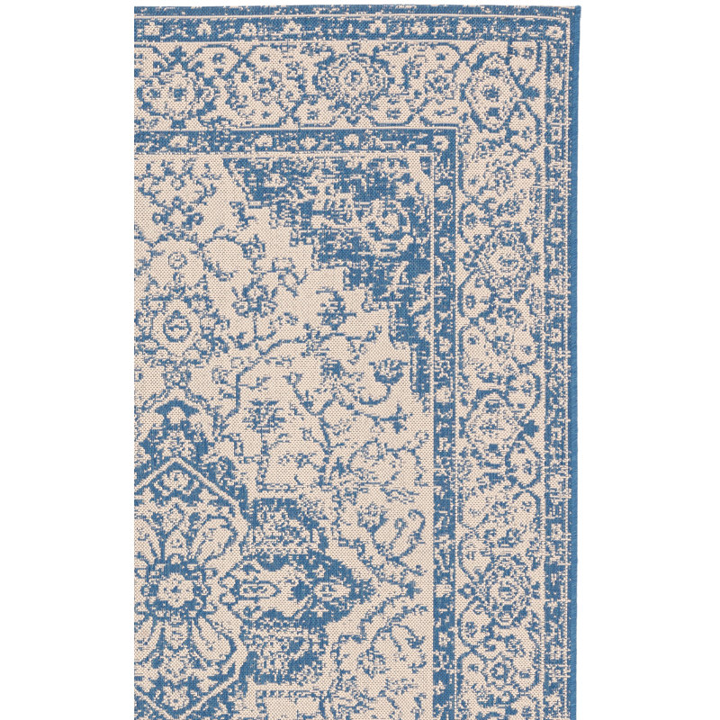 Danya Oriental Cream/Blue Indoor/Outdoor Area Rug, Rectangle 3' x 5'