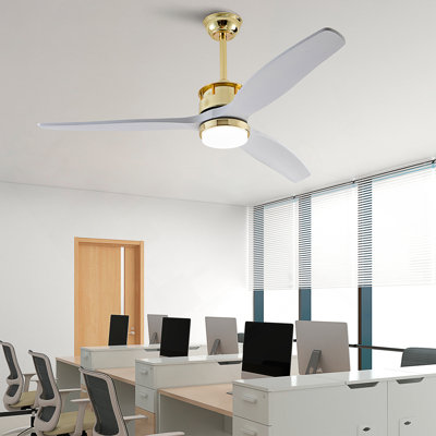 52 Inch Ceiling Fans With Lights And Remote, 3 Solid Wood Blades, 6 Speeds, Quiet DC Motor, Dimmable LED, Modern Gold Ceiling Fan For Indoor Bedroom,Living Room,Patio