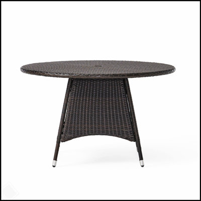 Table de salle à manger d'extérieur circulaire CORSICA avec osier en polyéthylène durable et structure en fer robuste