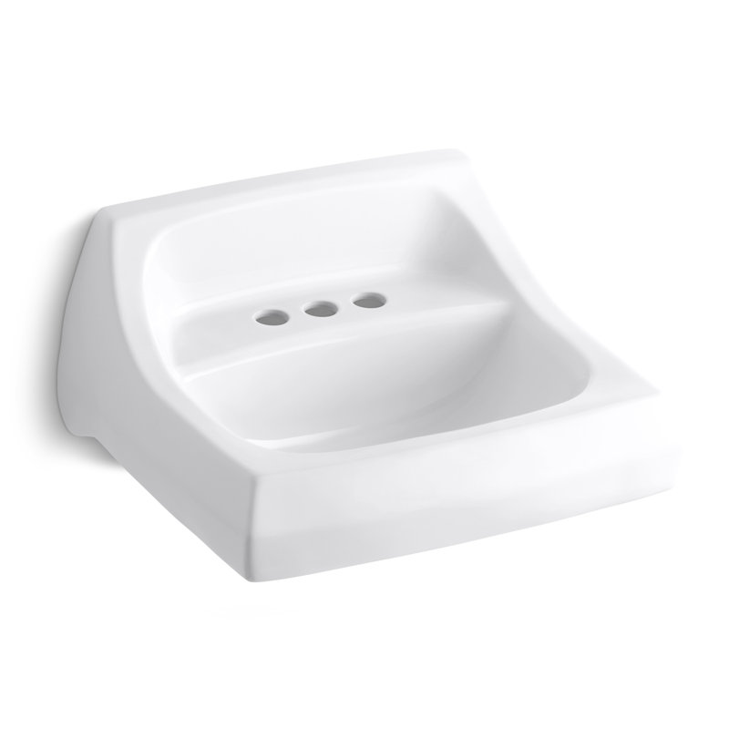 Kingston Vitreous China Rectangular Wall Mount Bathroom Sink with Overflow, White, Single Hole