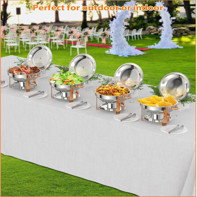 5qt 6 Packs Chafing Dish Buffet Set, Nsf Round Stainless Steel Chafers And Warmers Food Servers Sets With Lid & Lid Holder, Spoon & Tweezer For Catering Events Parties Weddings Dinners