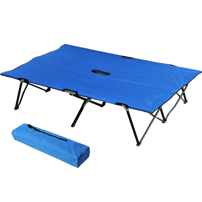2 Person Camping Cot Bed - 50" Extra Wide Folding Portable With Carry Bag Elevated For Adults, Ideal Outdoor Pleasure, Beach, Hiking Blue Adults From Wide, Transport Bag, Activities,