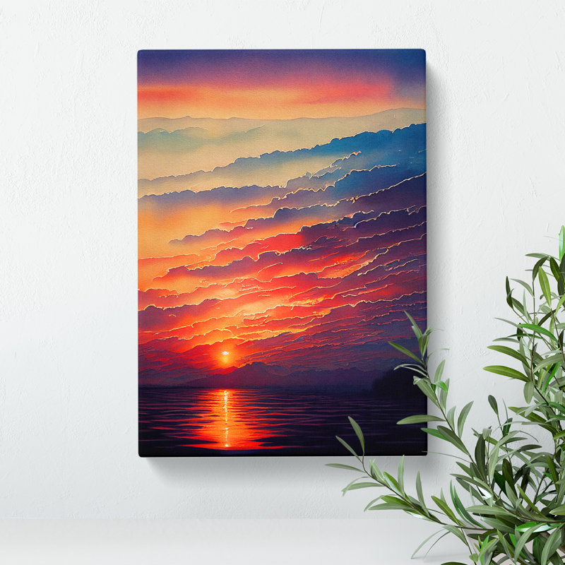 XV1022-3944X Shining Ocean Sunset - Print, No Matte, 50cm H x 35cm W, Wrapped Canvas